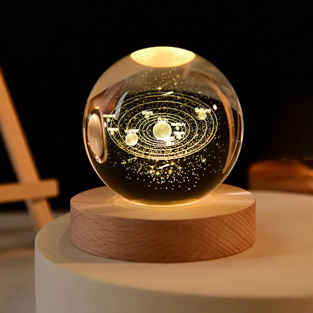 Veilleuse LED USB, lampe boule de cristal galaxie, lampe lune planète 3D, décoration intérieure