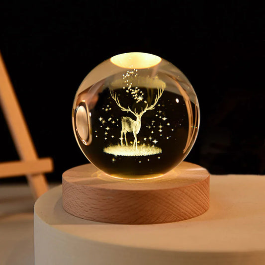 Veilleuse LED USB, lampe boule de cristal galaxie, lampe lune planète 3D, décoration intérieure