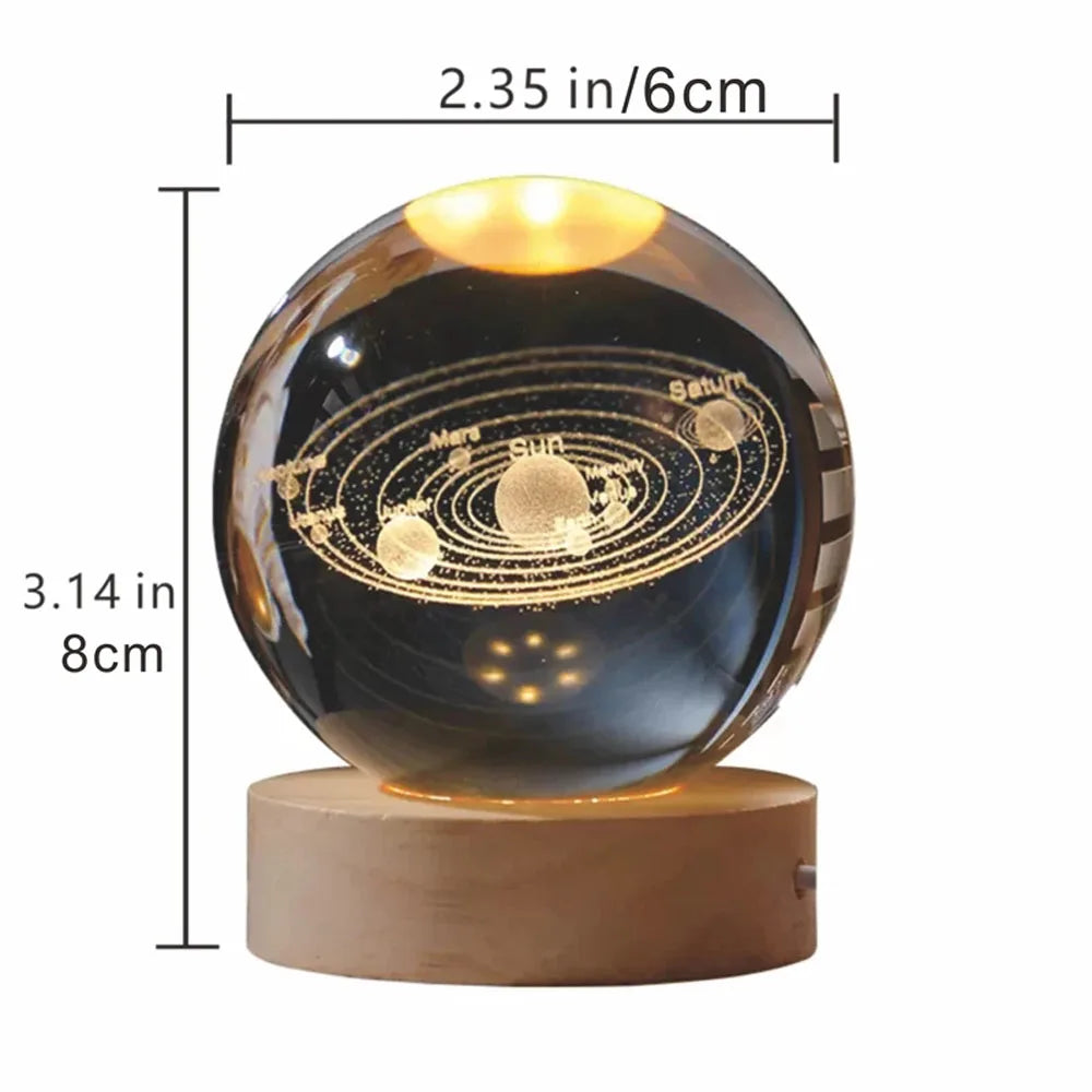 Veilleuse LED USB, lampe boule de cristal galaxie, lampe lune planète 3D, décoration intérieure